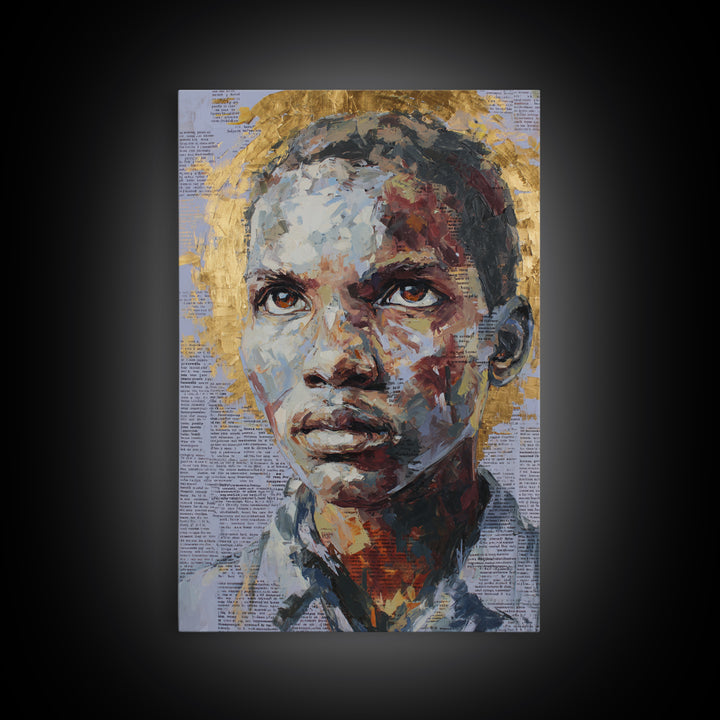 Young African Boy Portrait With Golden Halo Wall Art, Black Art Print, Melanin Artwork, Afrocentric Modern Gallery Decor