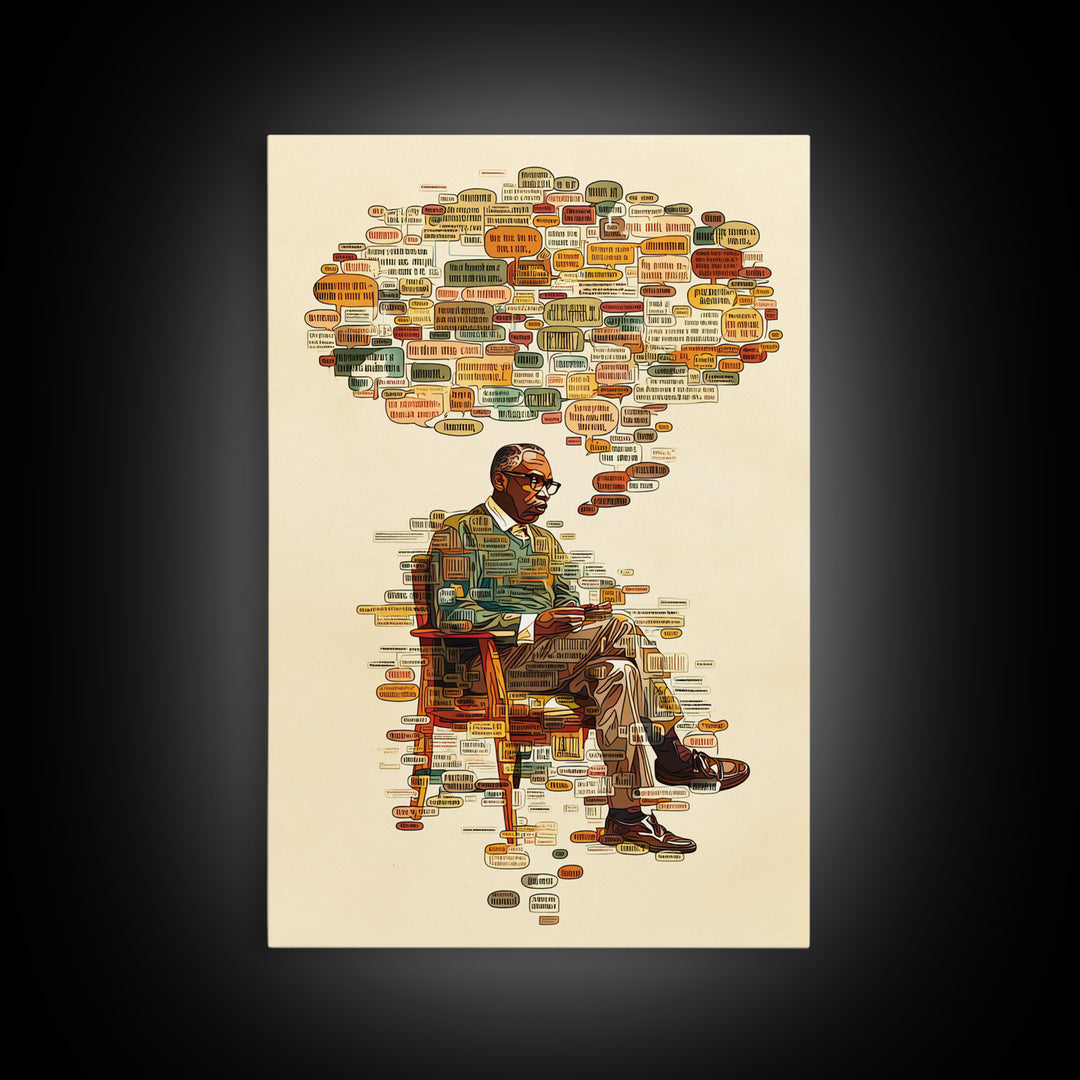 Seated Scholar With Africa Map Ideas Wall Art, African American Art, Black History Art, Office Decor, Cultural Gift, Thoughtful Home Decor