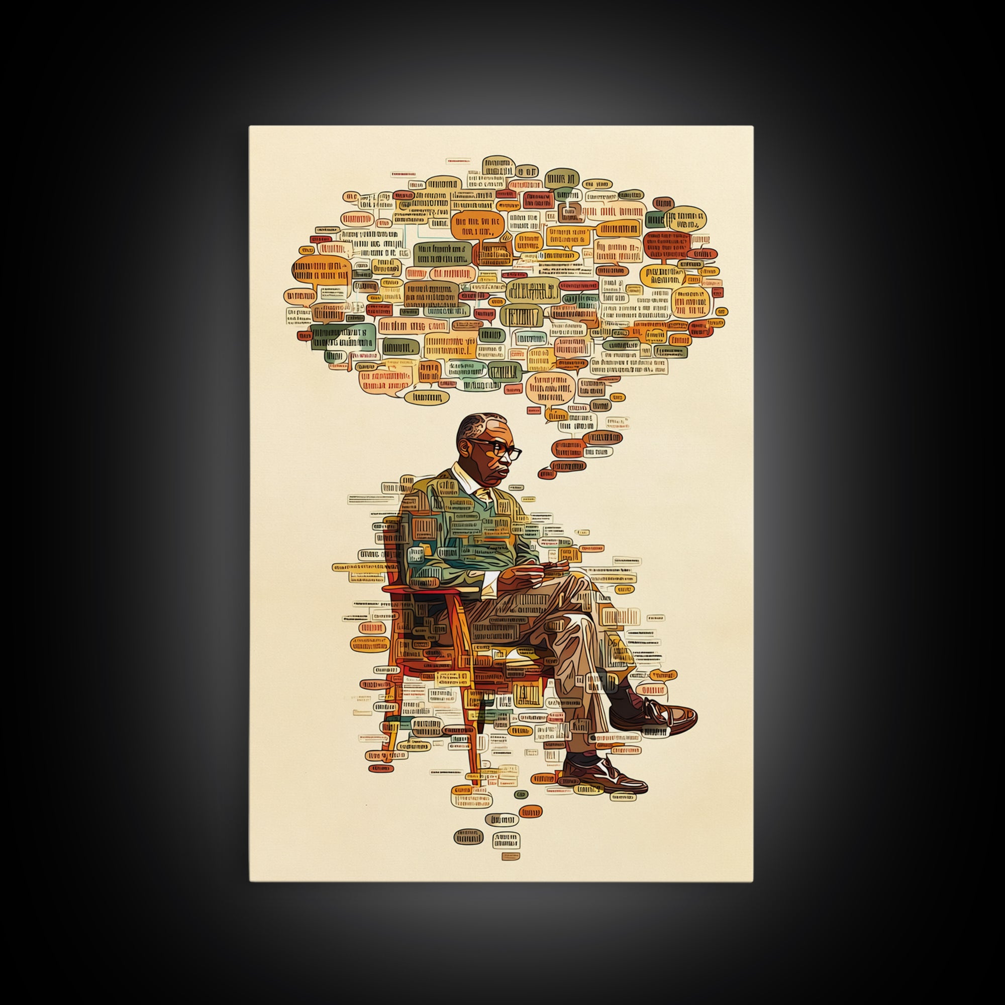 Seated Scholar With Africa Map Ideas Wall Art, African American Art, Black History Art, Office Decor, Cultural Gift, Thoughtful Home Decor