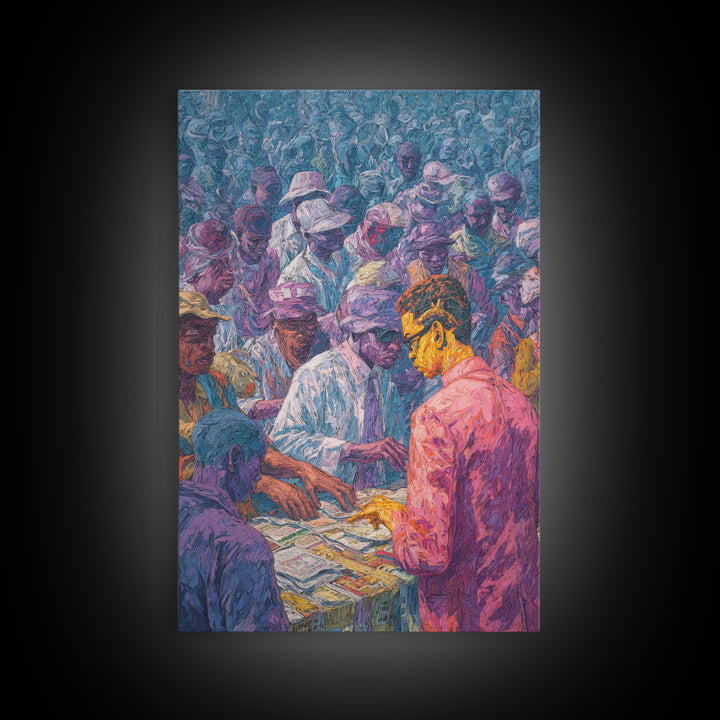 Vibrant Community Gathering Around Table Canvas Print, African Wall Art, Black Culture Art, Afrocentric Decor, Home Gift
