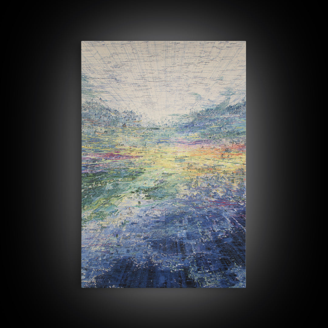 Luminous Abstract Horizon Landscape Wall Art, Blue Green Modern Canvas Print, Dreamy Nature Scene, Elegant Living Room Decor