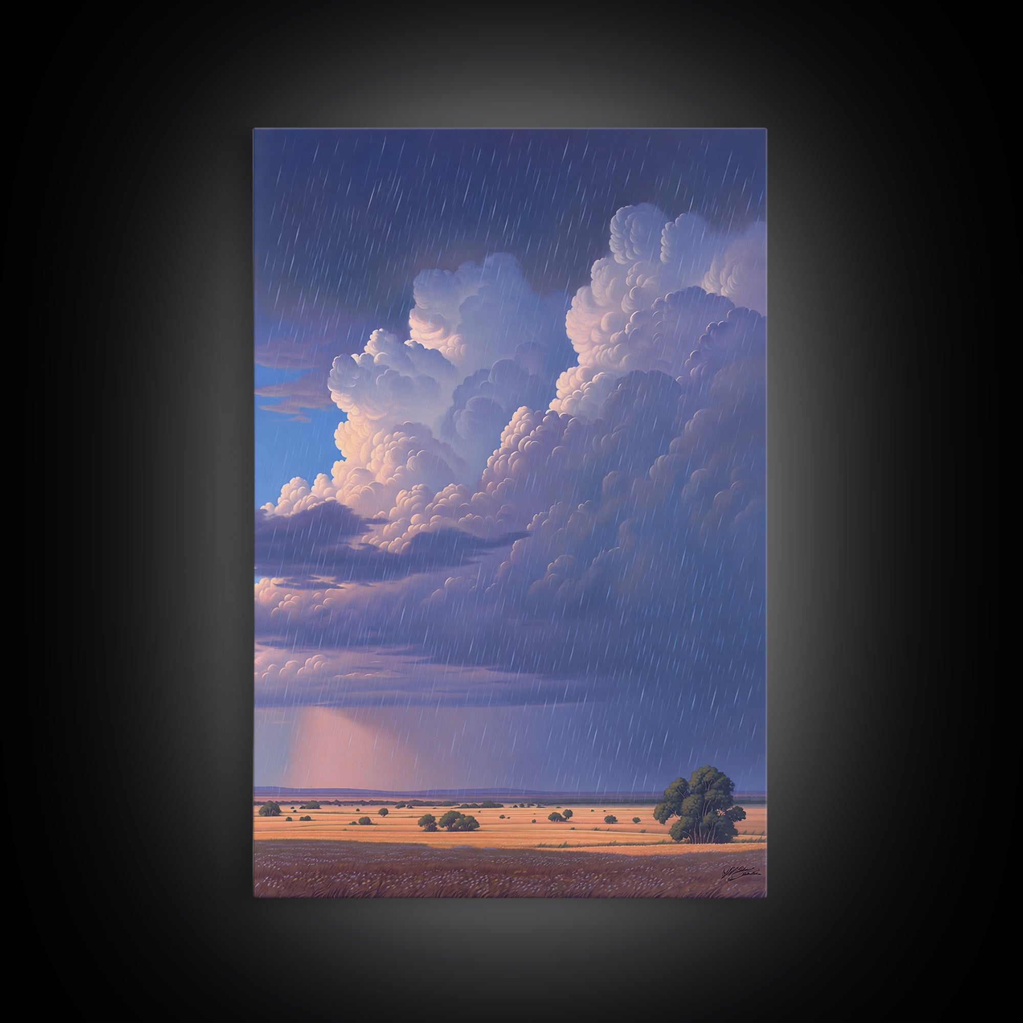 Rainstorm Over African Savanna Canvas Print, Dramatic Cloud Wall Art, Safari Landscape Decor, Dreamy Nature Scene Gift, Blue Sky