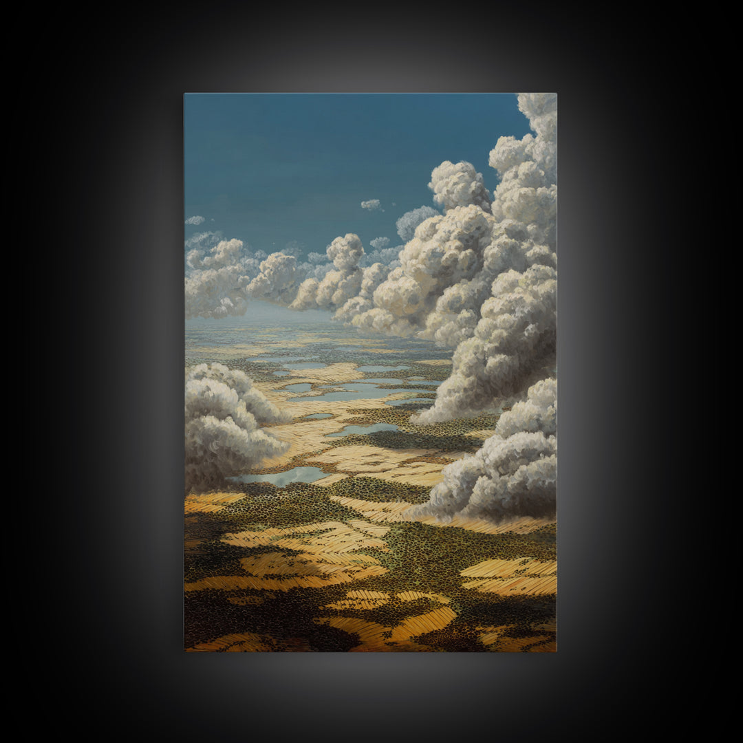 Aerial African Wetlands With Rolling Storm Clouds Canvas Print, Serengeti Wall Art, Safari Decor, Modern Landscape Art, Home Decor Gift