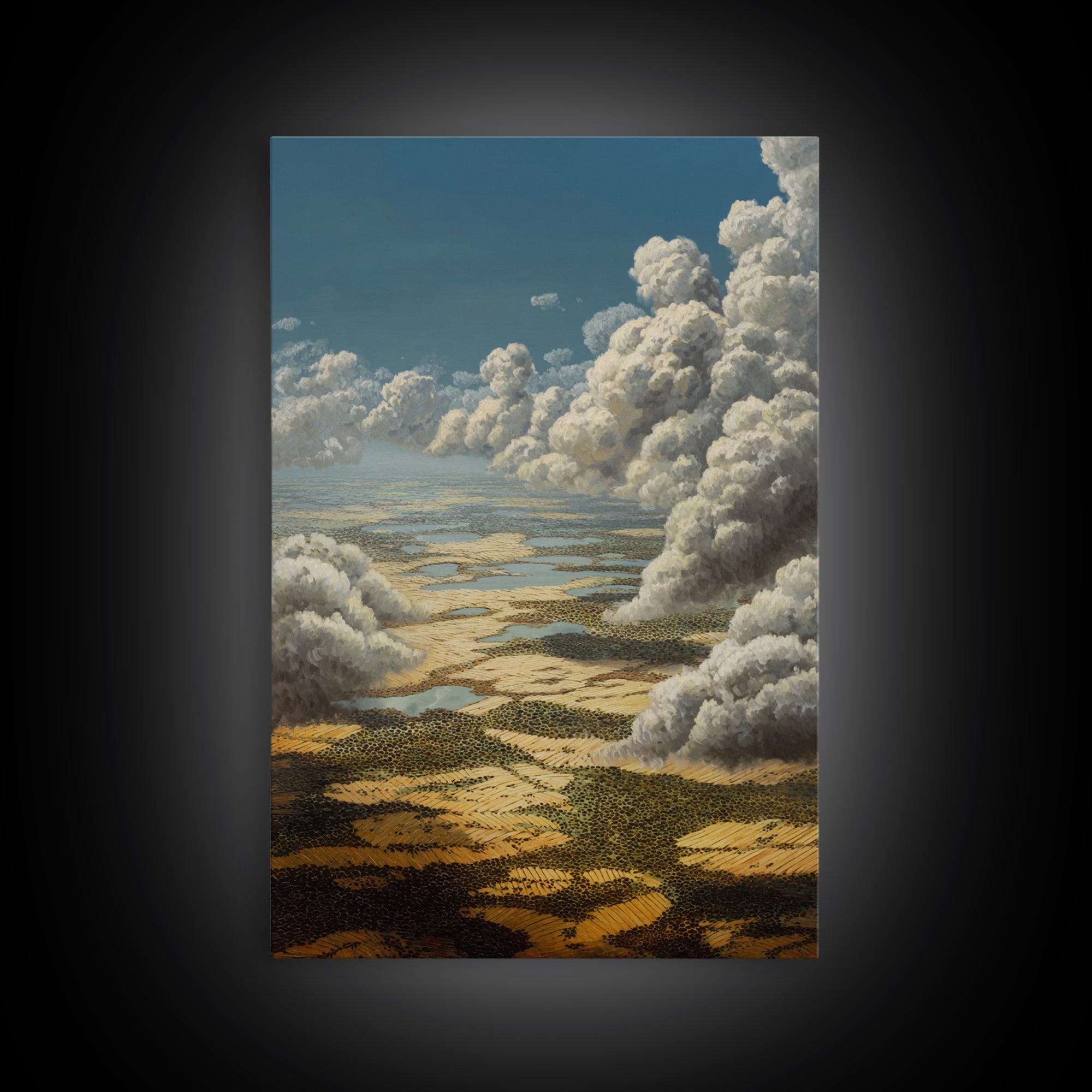 Aerial African Wetlands With Rolling Storm Clouds Canvas Print, Serengeti Wall Art, Safari Decor, Modern Landscape Art, Home Decor Gift