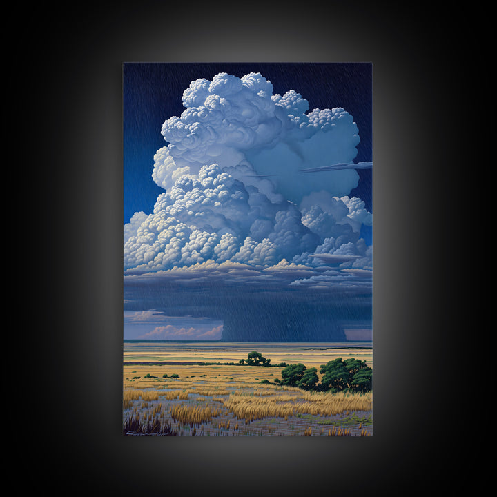 Towering Blue Thunderhead Over African Marsh Canvas Print, Serengeti Wall Art, Safari Decor, Bold Modern Home Decor Gift