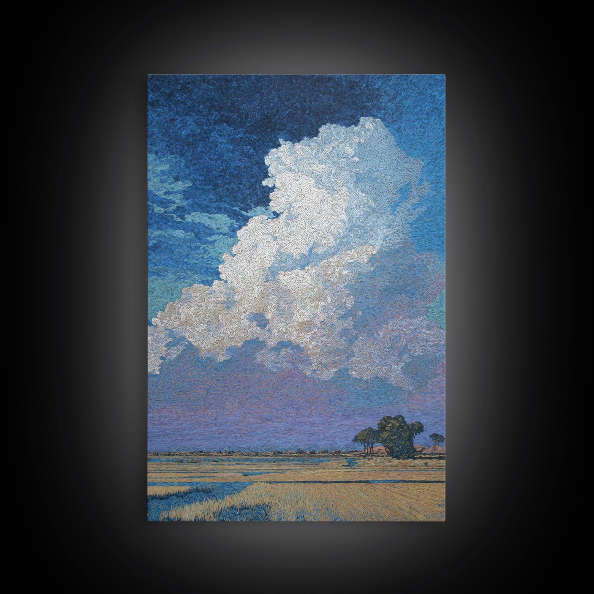 Bright African Fields With Lone Tree And White Cloud Wall Art, Landscape Canvas Print, Nature Scene Art, Elegant Home Decor