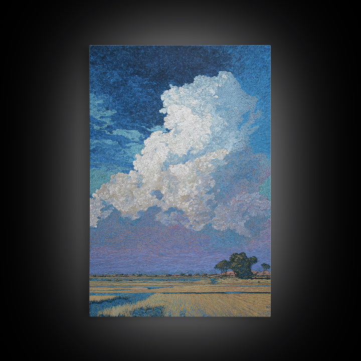 Bright African Fields With Lone Tree And White Cloud Wall Art, Landscape Canvas Print, Nature Scene Art, Elegant Home Decor