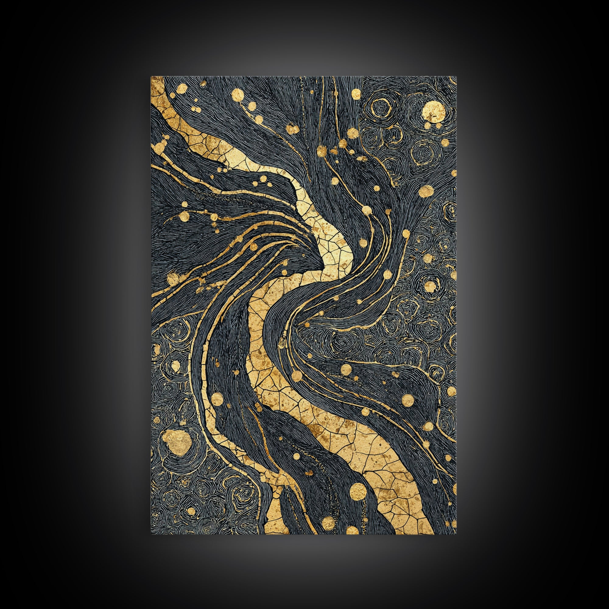 Black And Gold Abstract River Of Stars Statement Wall Art, Luxury Canvas Print, Geometric Decor, Elegant Modern Home Decor Gift