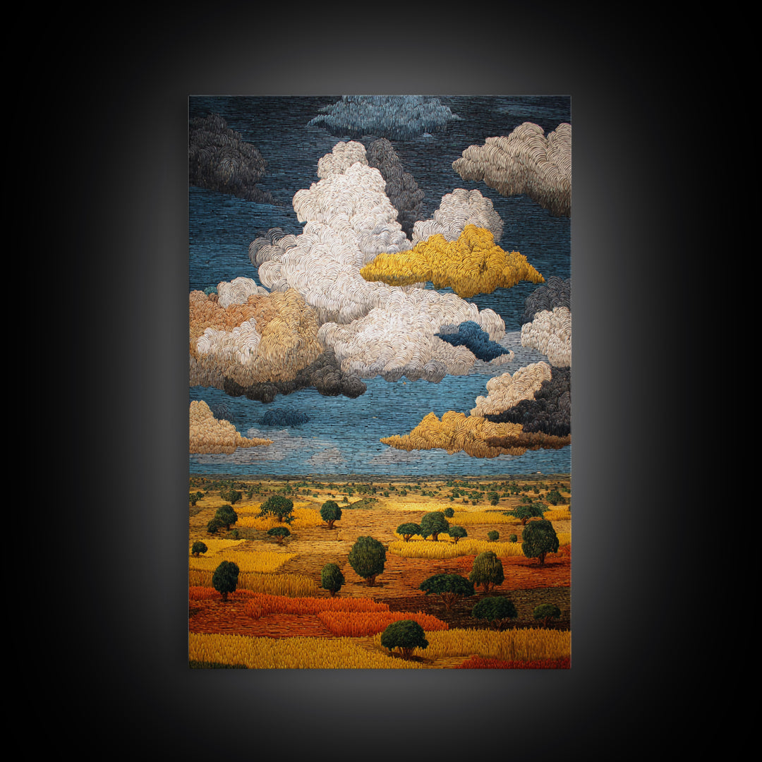 African Savanna Under Golden Storm Clouds Wall Art, Textured Landscape Canvas, Afrocentric Decor, Safari Home Gift For Living Room