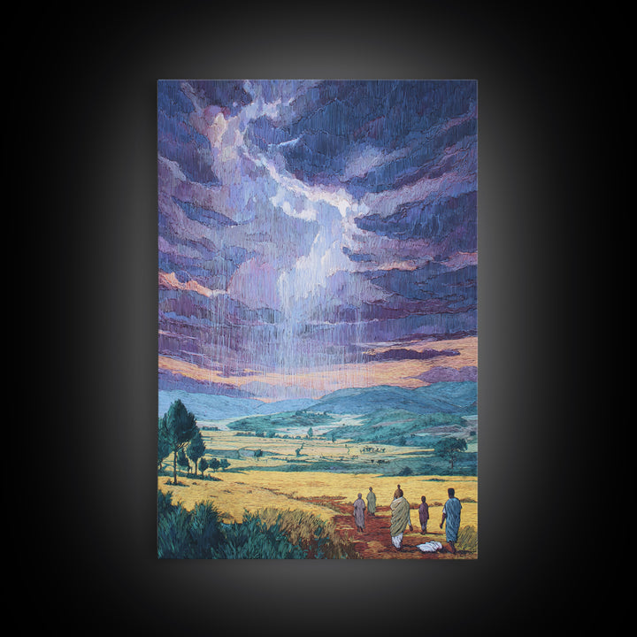 African Rainstorm Over Golden Plains Wall Art, Blue Sky Landscape Canvas, Cultural Decor, Afrocentric Gift For Living Room