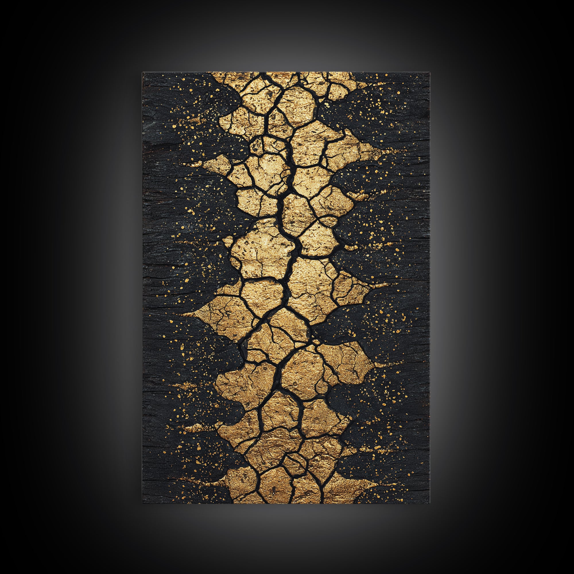 Gold Cracked Earth Africa Inspired Abstract Wall Art, Black And Gold Canvas Decor, Modern Afrocentric Texture, Luxury Gift