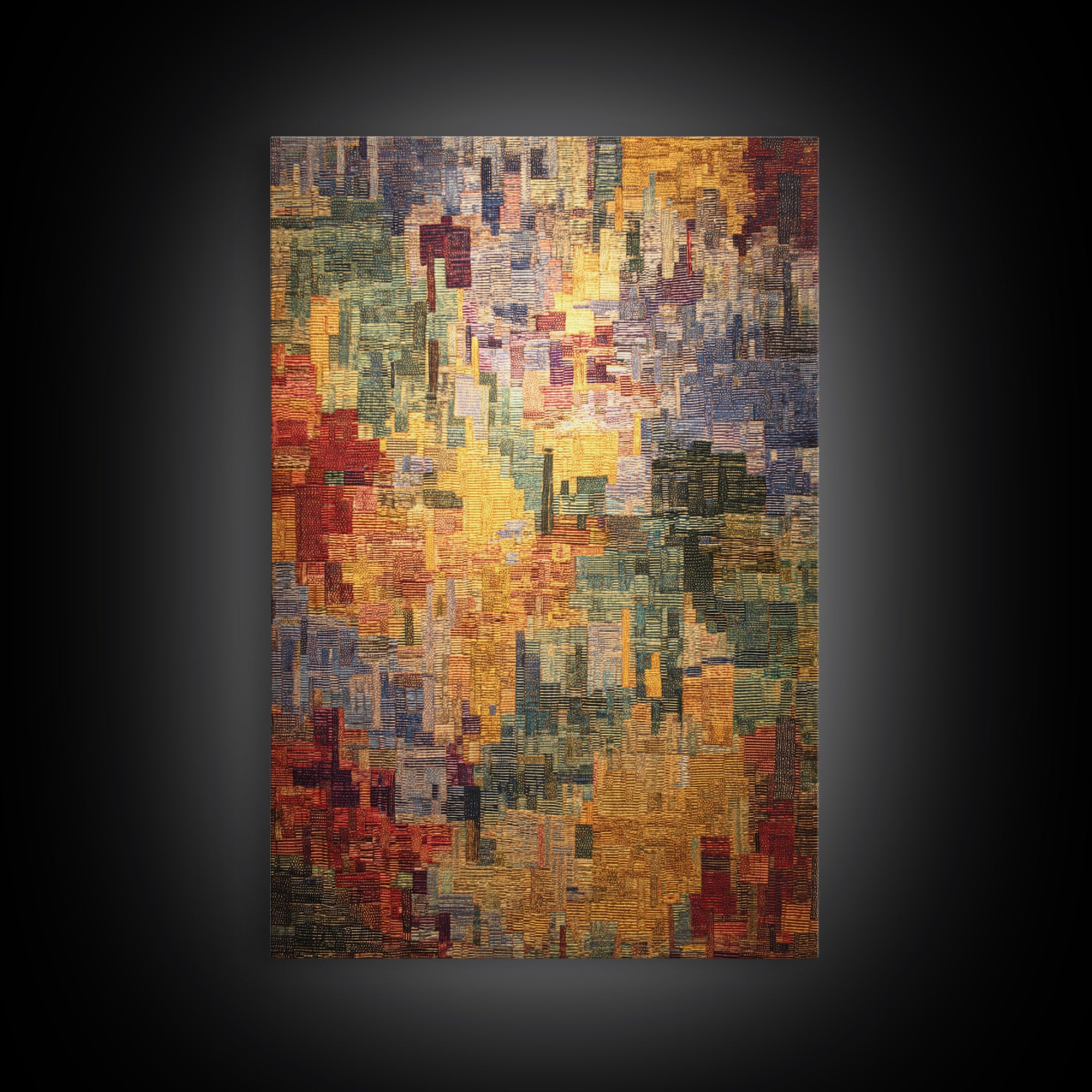 Luminous Woven City Mosaic Abstract Canvas Print, Contemporary Art, Modern Wall Art, Textured Art Print For Living Room Decor