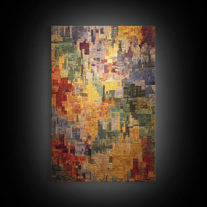Luminous Woven City Mosaic Abstract Canvas Print, Contemporary Art, Modern Wall Art, Textured Art Print For Living Room Decor