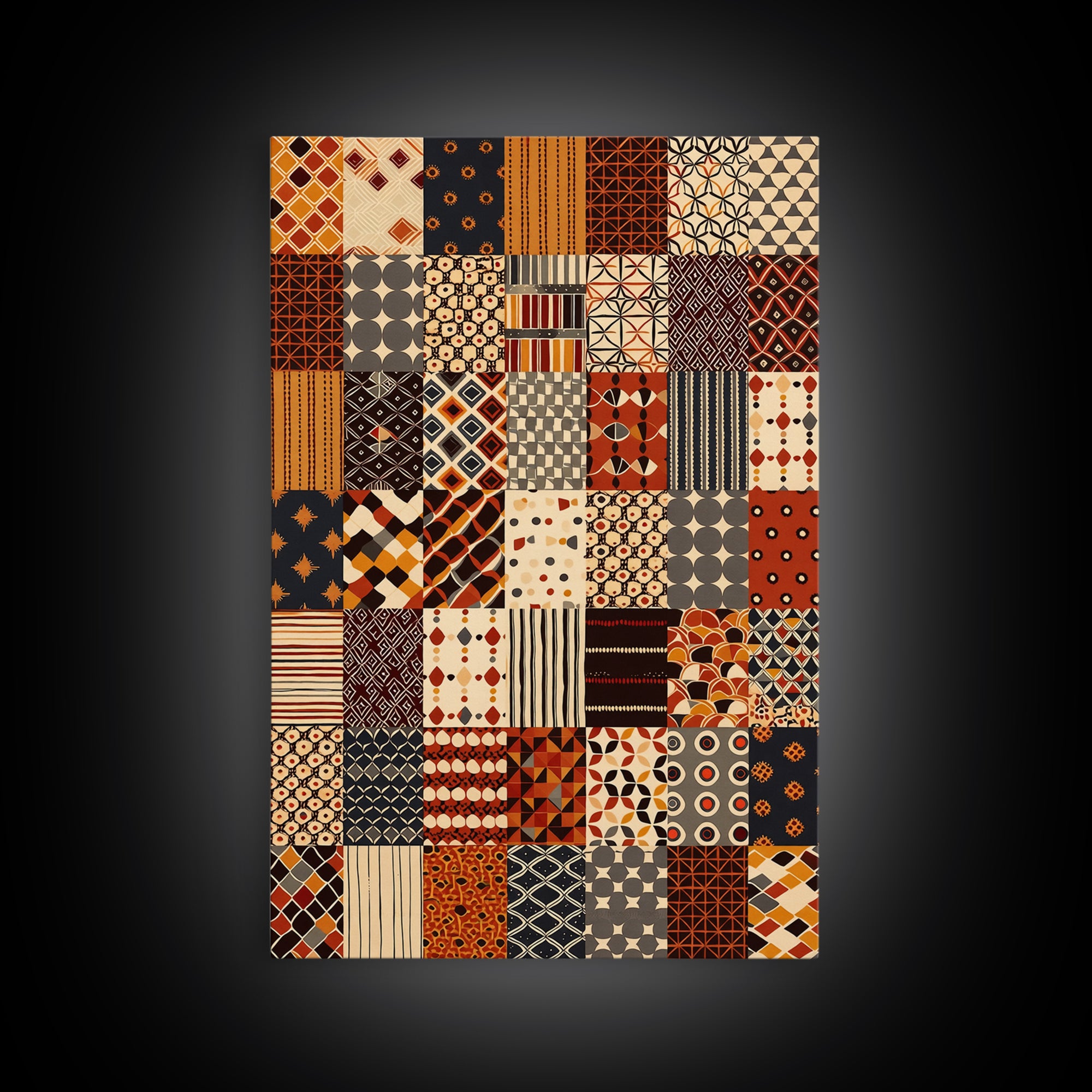 African Ankara Patchwork Fabric Pattern Wall Art, African Print, Tribal Art Decor, Boho Home Decor, Cultural Wall Decor Gift