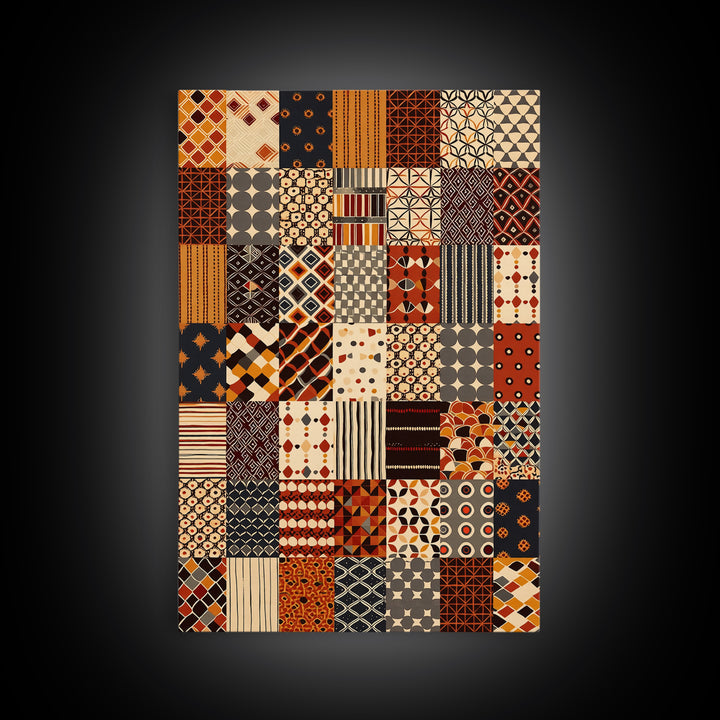 African Ankara Patchwork Fabric Pattern Wall Art, African Print, Tribal Art Decor, Boho Home Decor, Cultural Wall Decor Gift