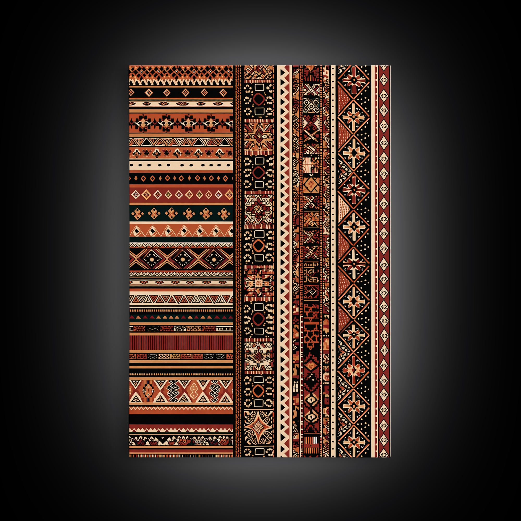 Terracotta Black Tribal Stripe Pattern Canvas Print, African Patterns, Ethnic Wall Decor, Boho African Wall Art Gift For Home