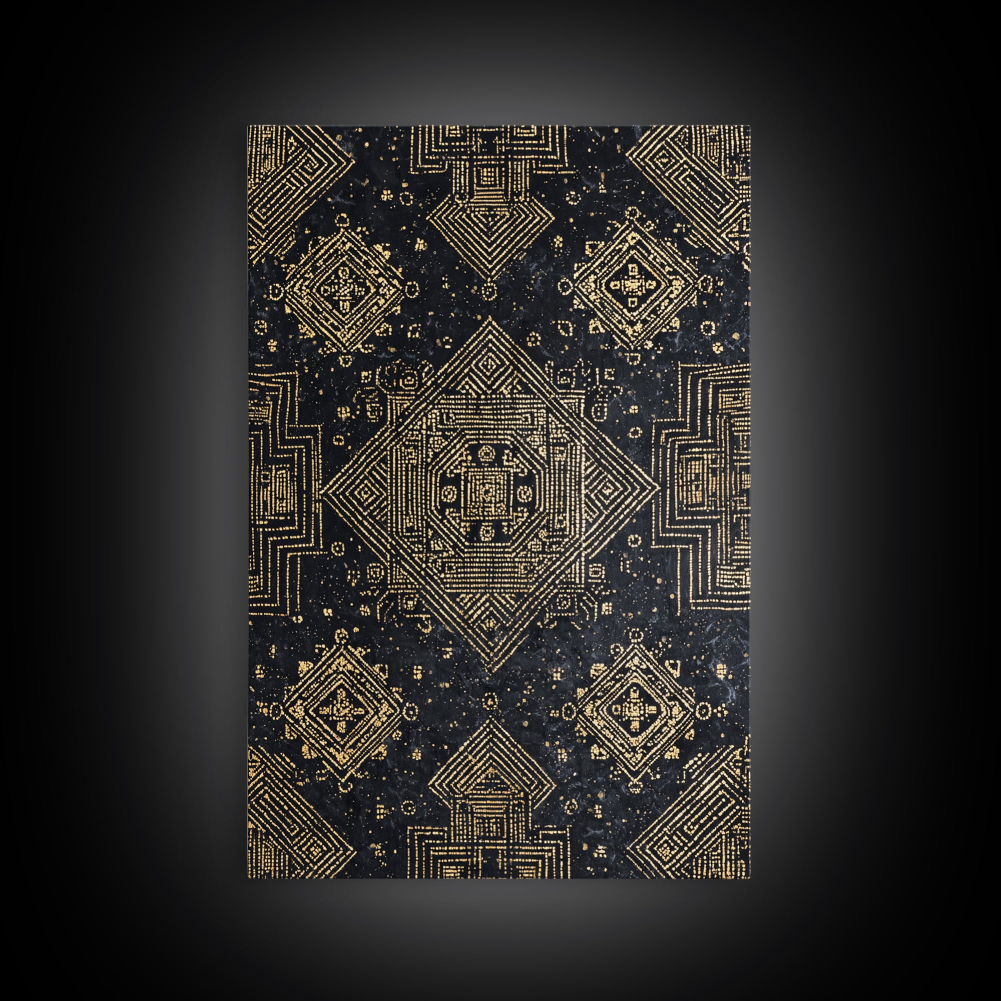 Black And Gold Sacred Geometric Pattern Framed Canvas Print, African Tribal Art, Luxury Wall Art, Spiritual Home Decor Gift