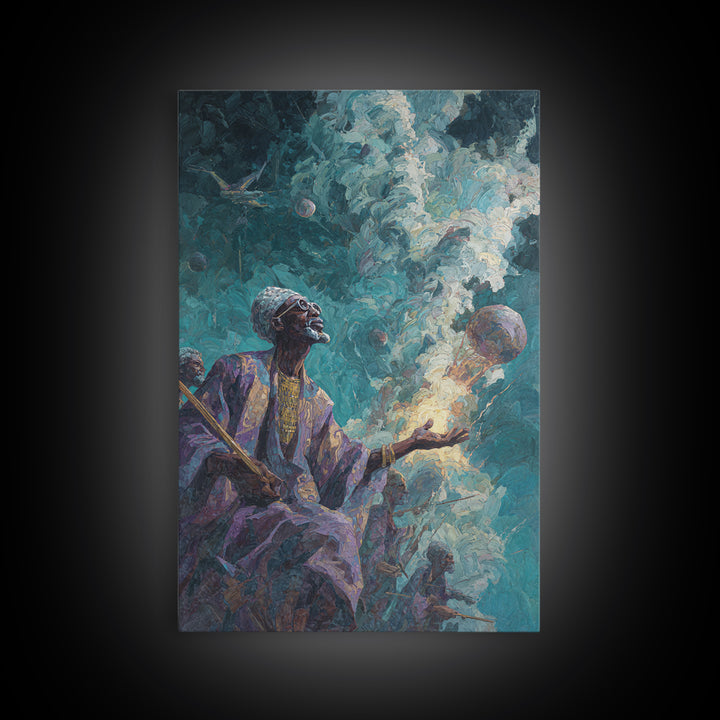 Mystic African Elder With Glowing Orb Canvas Print, Afrocentric Wall Decor, Spiritual Black Art, Ancestral Shaman Portrait