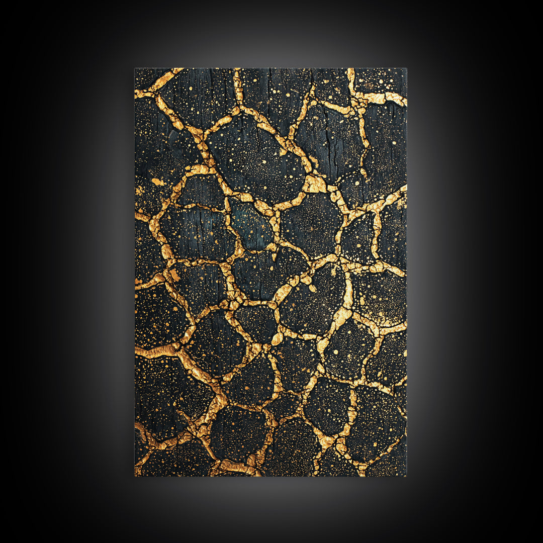 Black Gold Crackle Texture Wall Art, Abstract African Art Print, Luxury Canvas Decor, Earth Tone Modern Statement Piece Gift