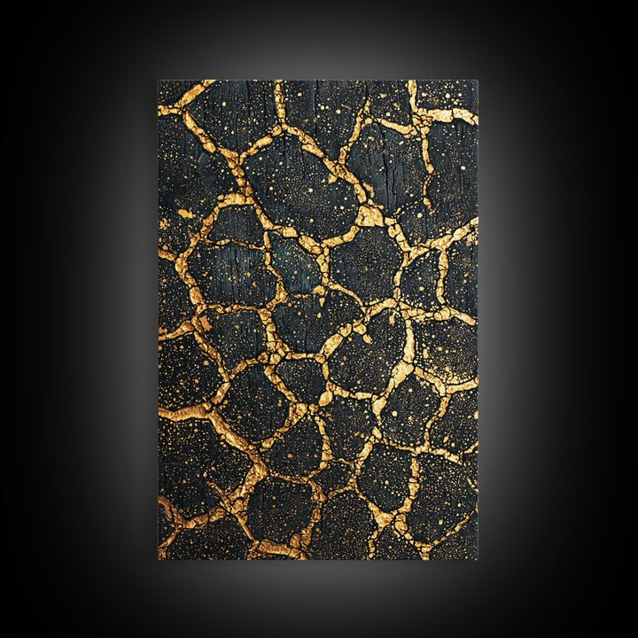 Black Gold Crackle Texture Wall Art, Abstract African Art Print, Luxury Canvas Decor, Earth Tone Modern Statement Piece Gift