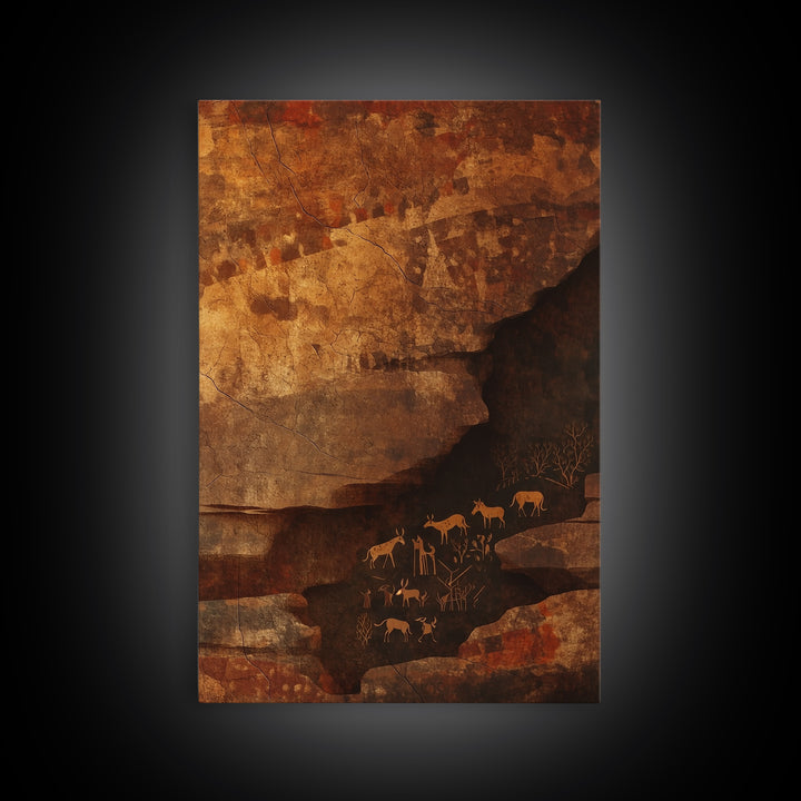 Ochre Cave Safari Herds Wall Art, African Safari Art, Earth Tone Wall Decor, Tribal Animal Print, Rustic Home Decor Gift