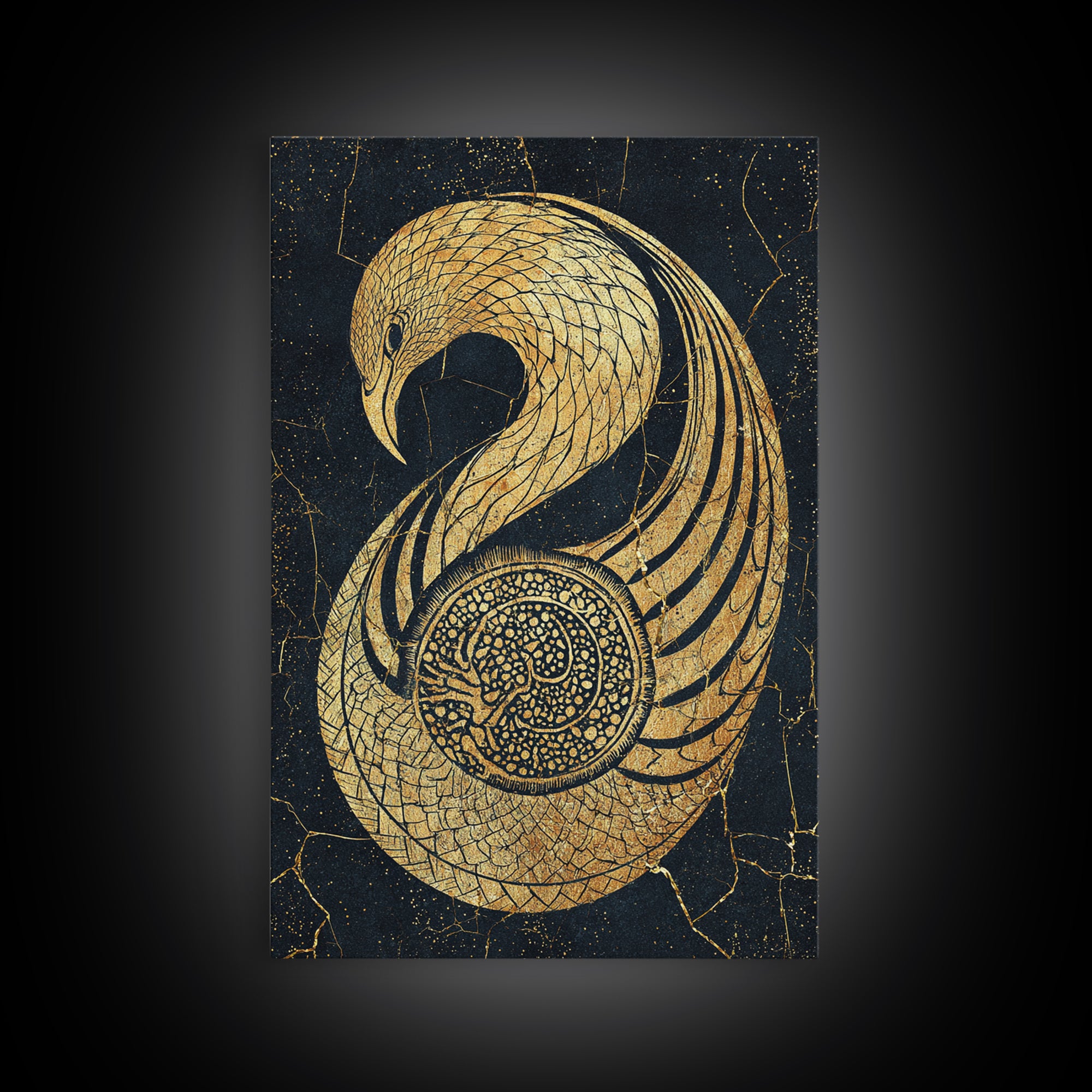 Gold Phoenix Bird Canvas Print, Black And Gold Art, African Inspired Wall Decor, Mythical Animal Art, Luxury Canvas Art Gift