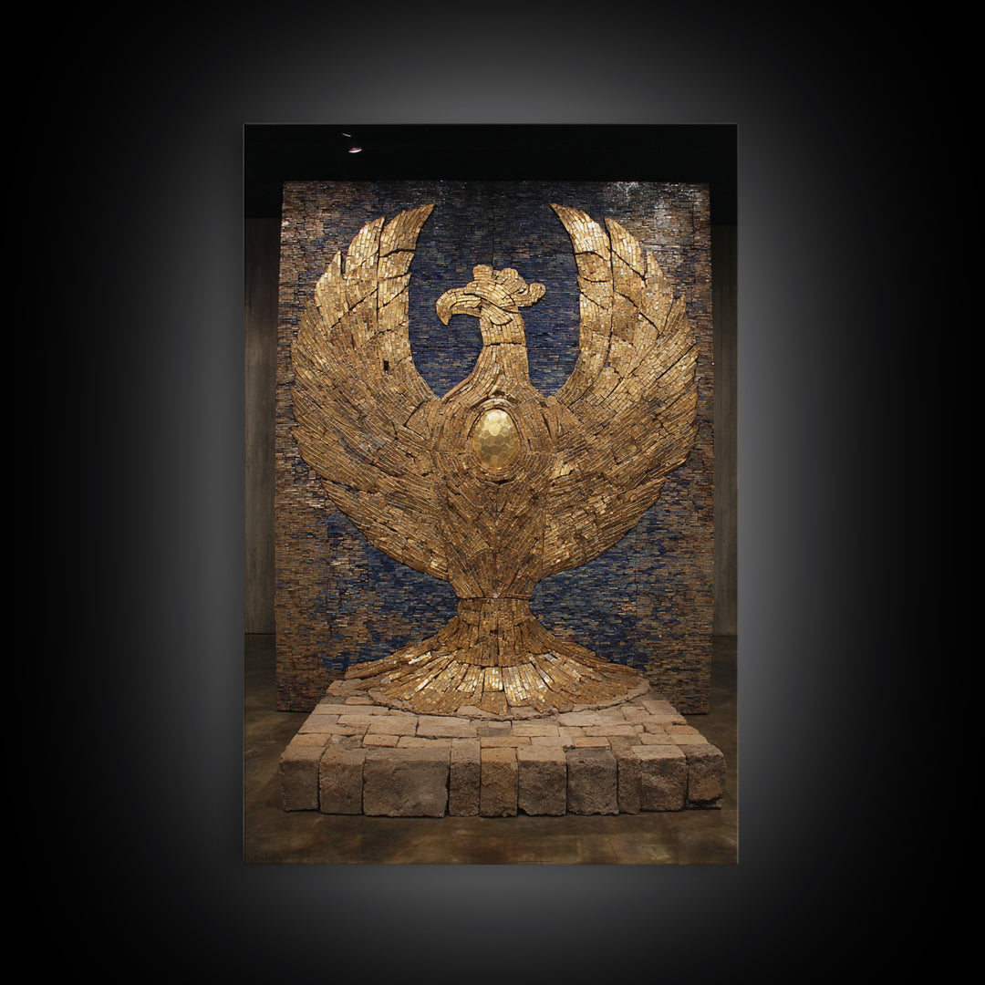 Monumental Golden Phoenix Wall Art, African Inspired Sculpture Decor, Black And Gold Art, Luxury Canvas Art, Statement Wall Decor