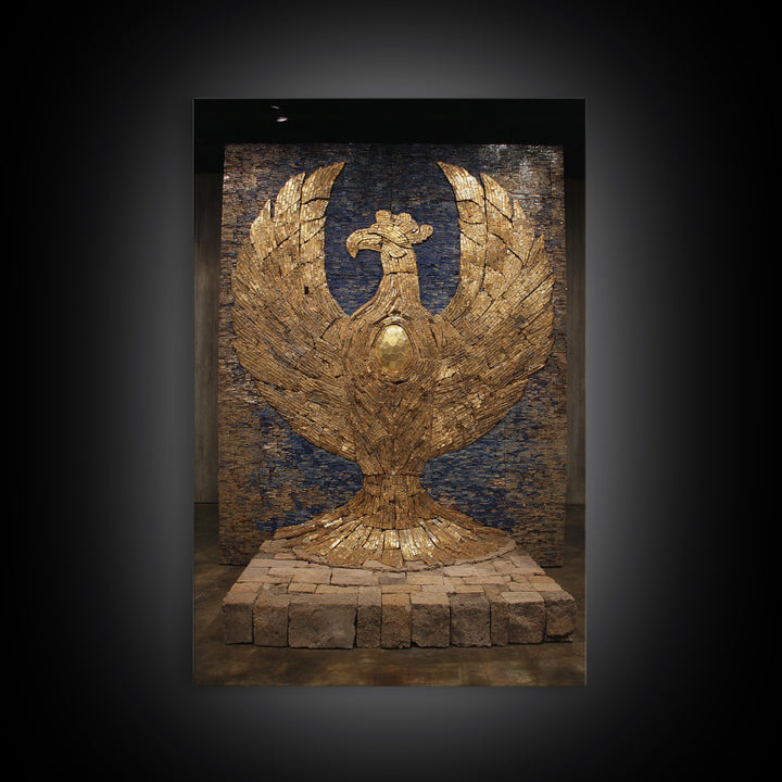 Monumental Golden Phoenix Wall Art, African Inspired Sculpture Decor, Black And Gold Art, Luxury Canvas Art, Statement Wall Decor