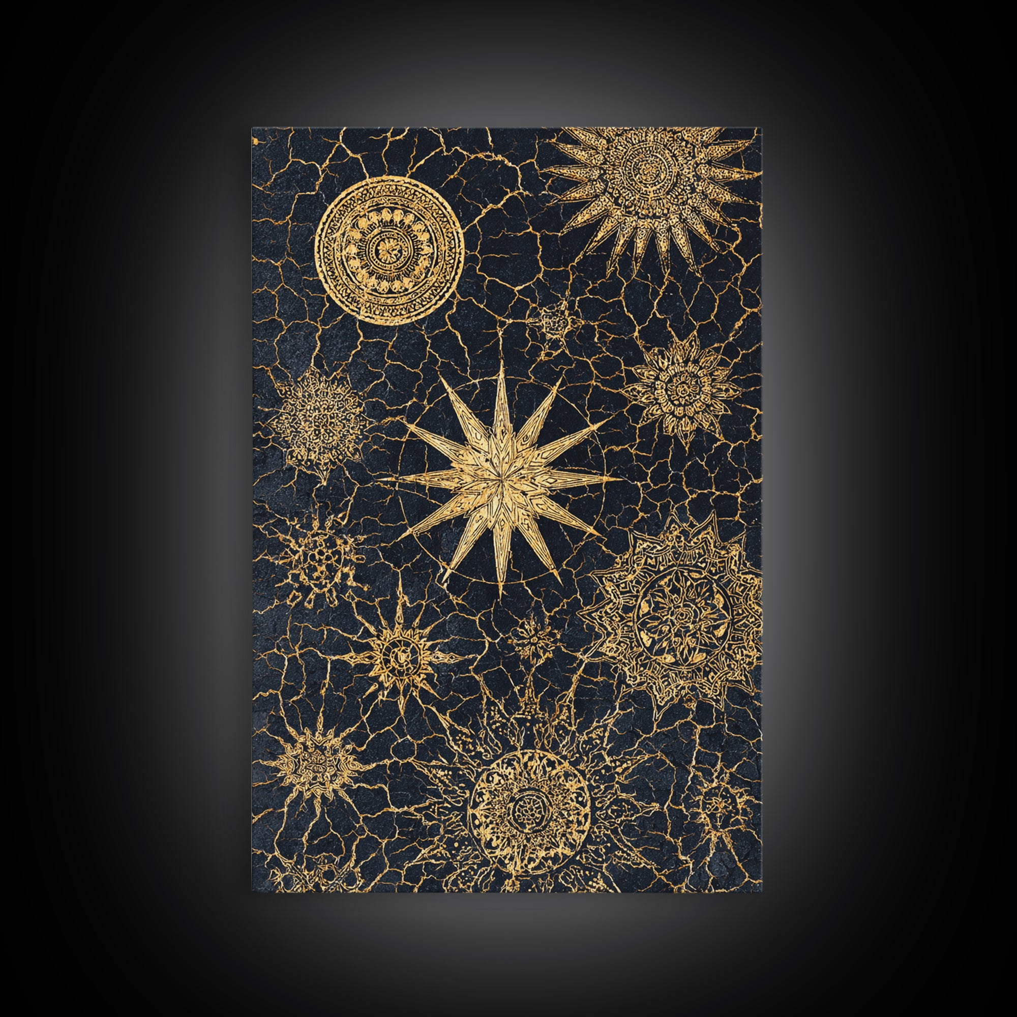 Gold Celestial Mandala Canvas Print, Black And Gold Abstract Wall Art, Spiritual Boho Decor, Modern Home Decor Gift, Large Decor Art