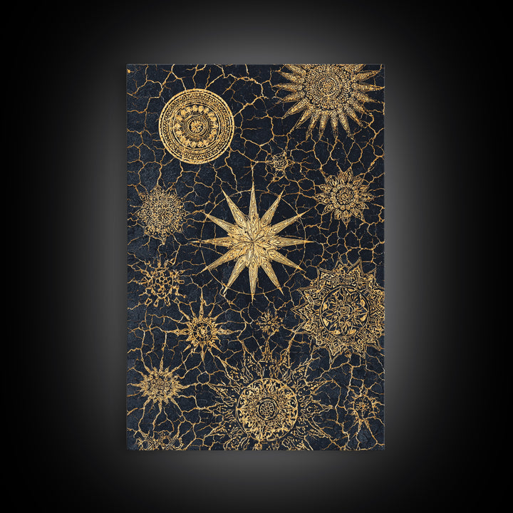 Gold Celestial Mandala Canvas Print, Black And Gold Abstract Wall Art, Spiritual Boho Decor, Modern Home Decor Gift, Large Decor Art