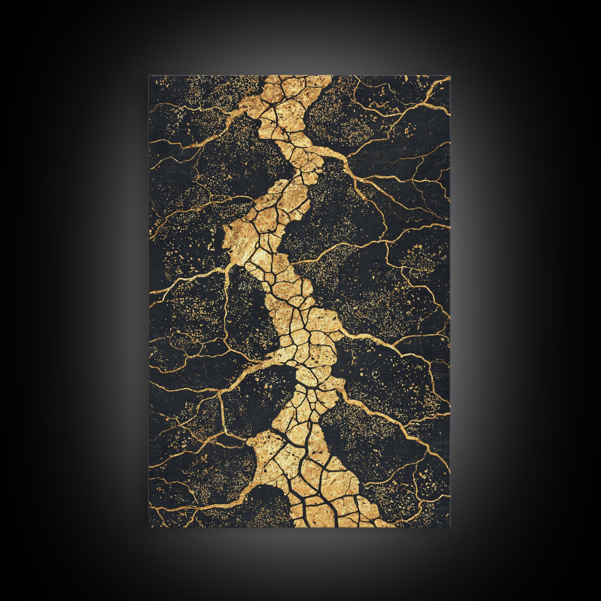Gold Vein Crackle Abstract Canvas Print, Black And Gold Wall Art, Modern African Inspired Decor, Textured Art Print, Gift