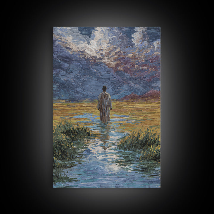 Lone Figure In Marsh Landscape Wall Art, African Landscape Canvas Print, Dreamy Nature Scene Art, Elegant Home Decor Gift