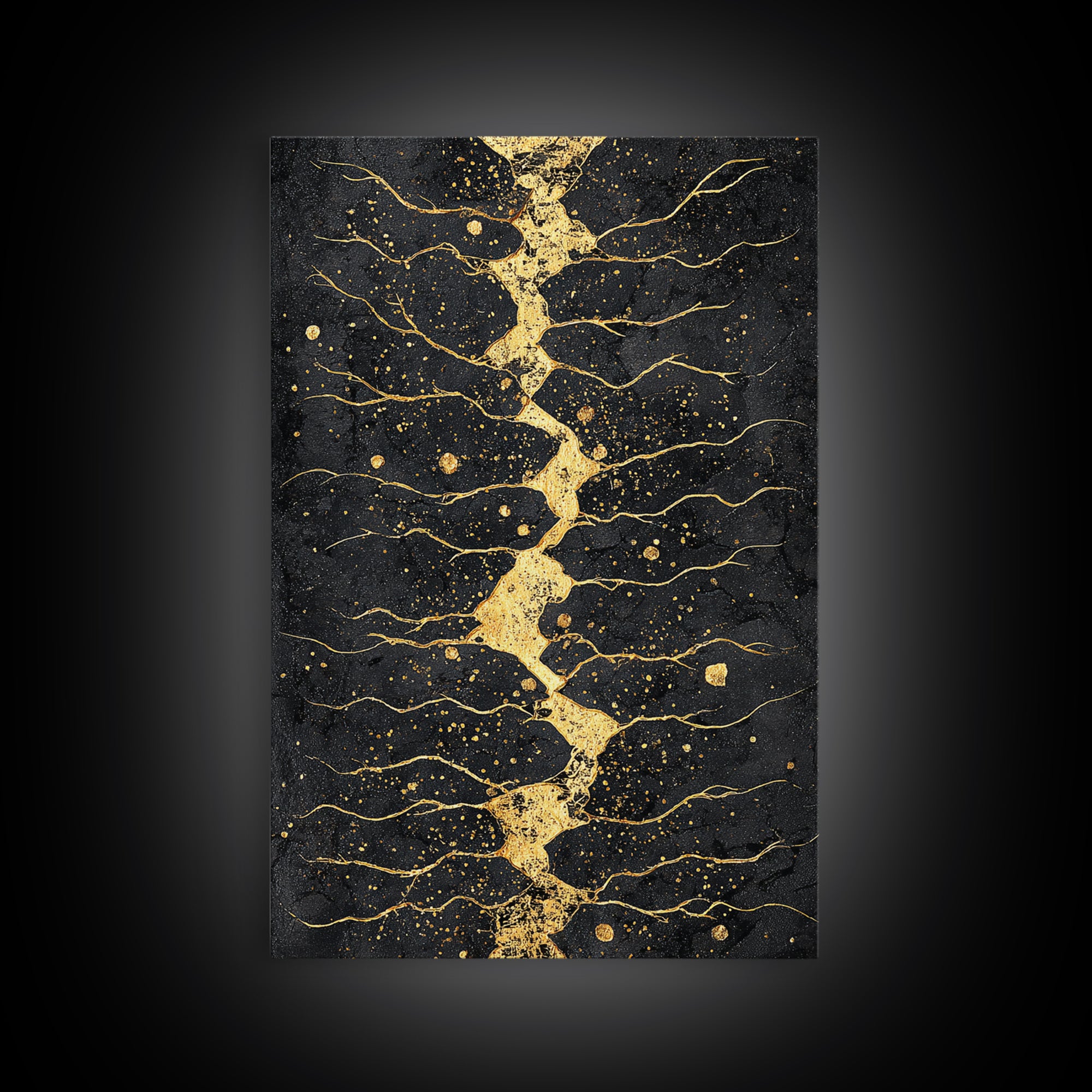 Gold Kintsugi River Abstract Wall Art, Black And Gold Art Print, Modern African Art Decor, Luxury Canvas Print For Living Room