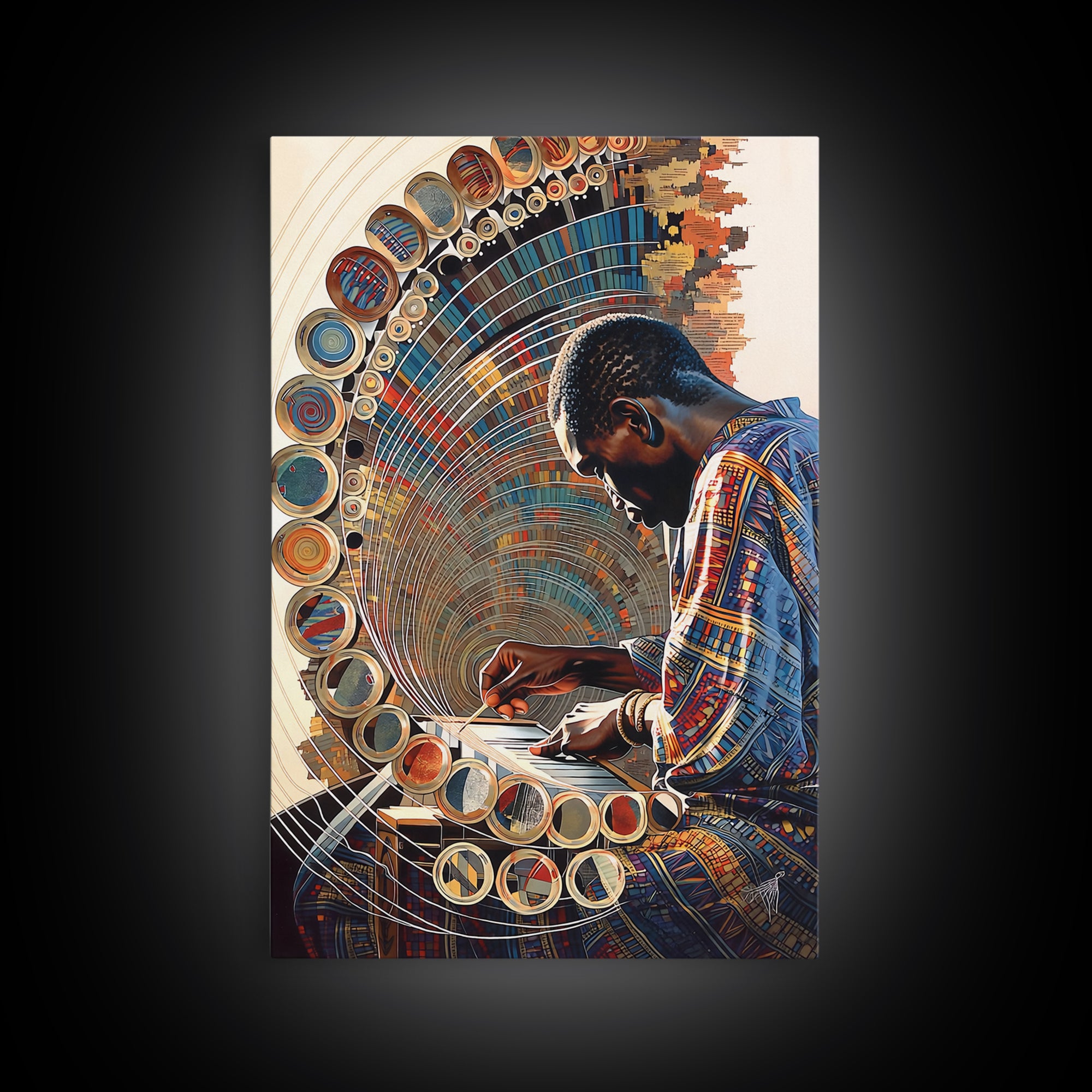 African Artist Weaving Geometric Circle Patterns Canvas Print, Modern African Art, Cultural Wall Decor, Creative Studio Gift