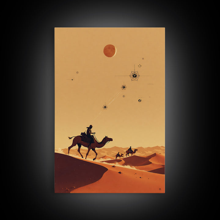Camel Riders Beneath Red Moon Wall Art, African Travel Poster, Desert Caravan Print, Boho Safari Decor, Mystical Wall Art
