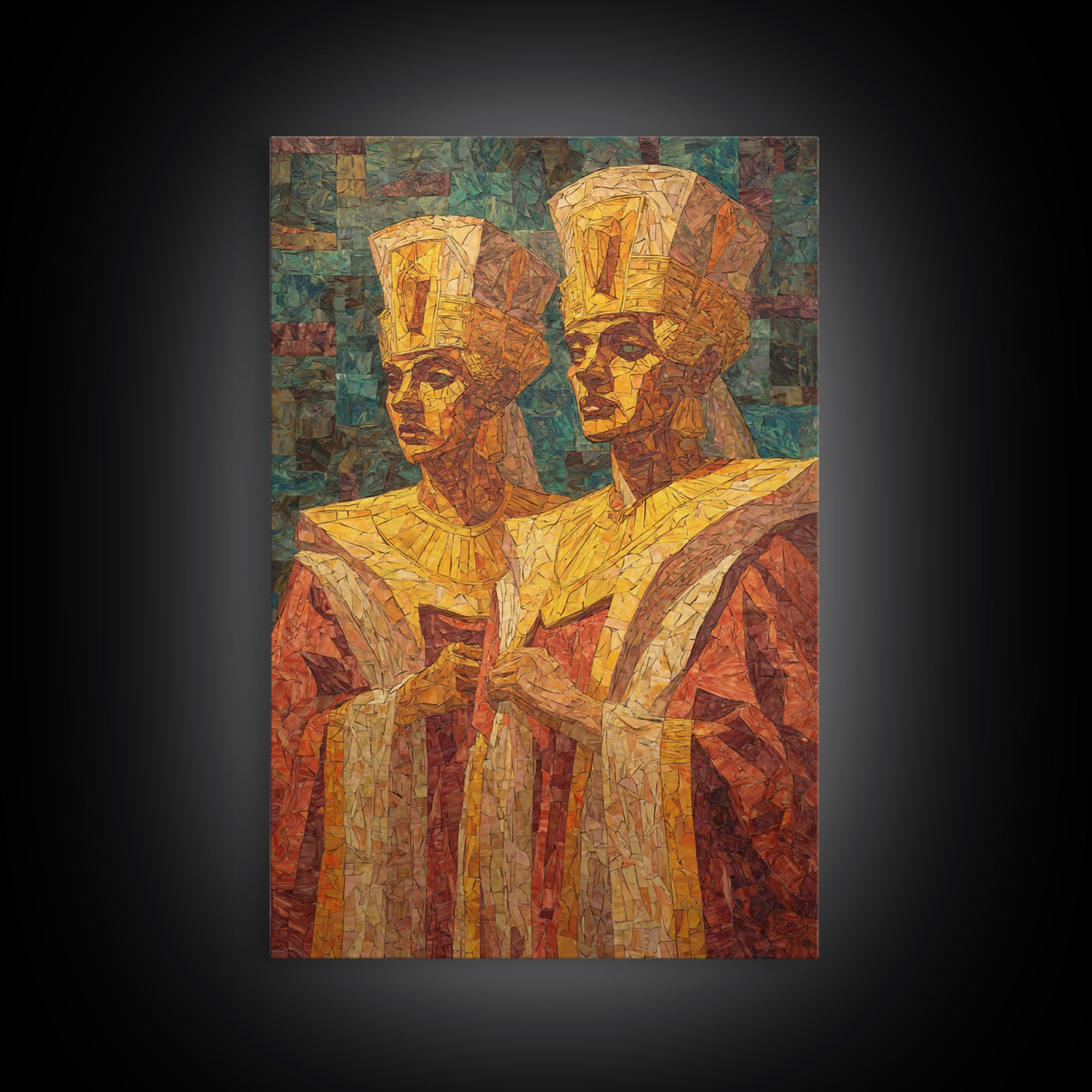 Regal African Queens In Mosaic Robes Wall Art, African Woman Art, Black Culture Art, Royal Portrait, Elegant Home Decor Gift