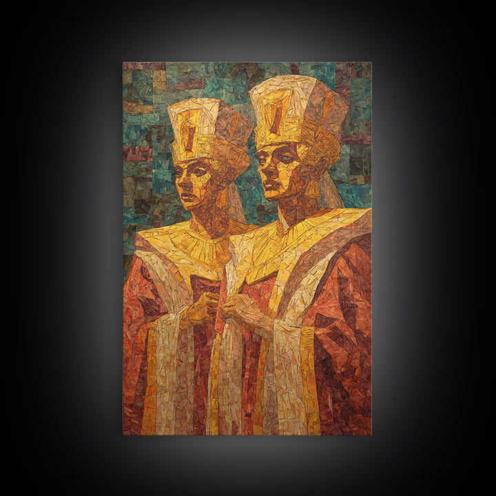 Regal African Queens In Mosaic Robes Wall Art, African Woman Art, Black Culture Art, Royal Portrait, Elegant Home Decor Gift