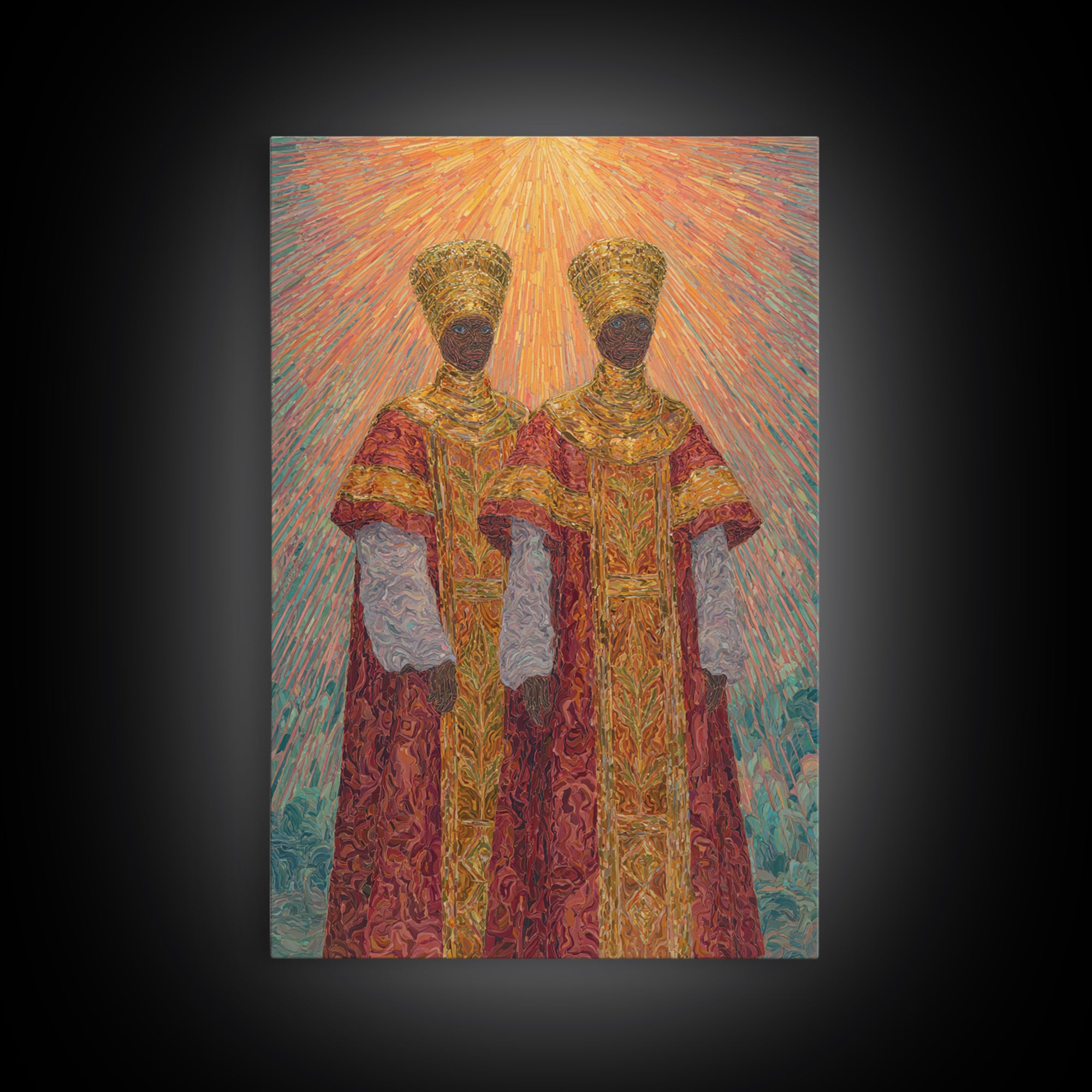 Two Radiant African Queens Canvas Print, Red Gold Royal Portrait, Afrocentric Wall Decor, African Women Art, Gift For Her