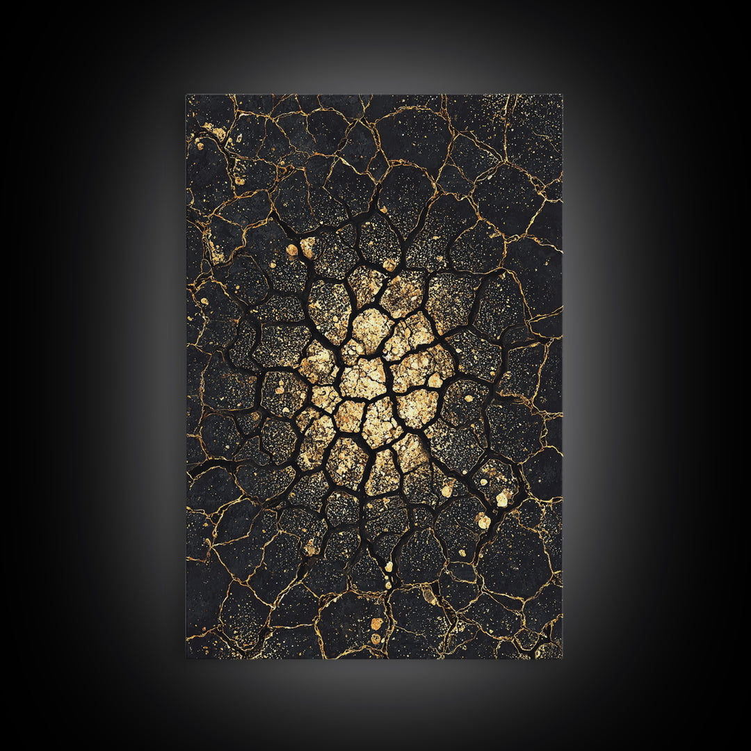 Black Gold Cracked Earth Abstract Wall Art, African Inspired Texture, Modern Canvas Art, Luxury Decor, Statement Wall Piece