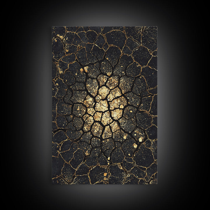Black Gold Cracked Earth Abstract Wall Art, African Inspired Texture, Modern Canvas Art, Luxury Decor, Statement Wall Piece
