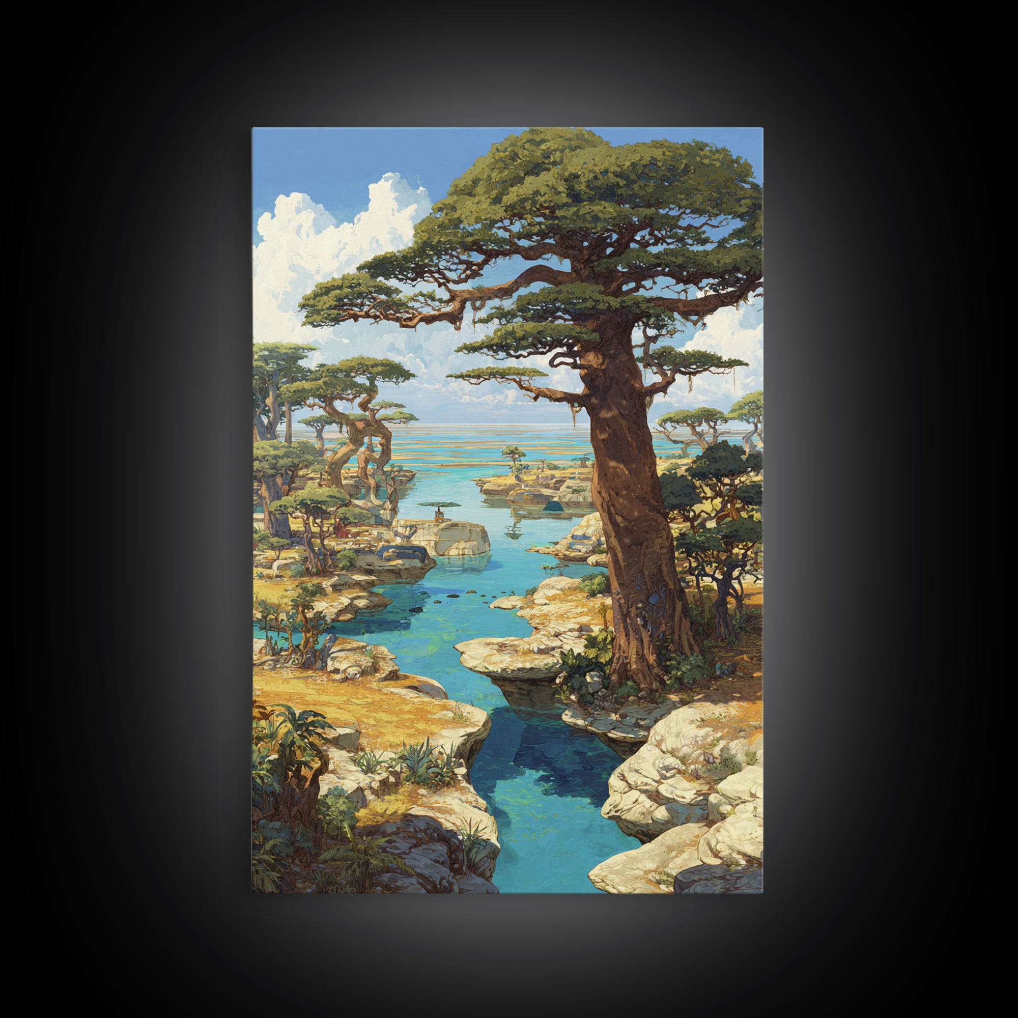 Baobab Trees By Turquoise Water Canvas Print, African Landscape, Serengeti Wall Art, Nature Scene Art, Safari Decor Gift
