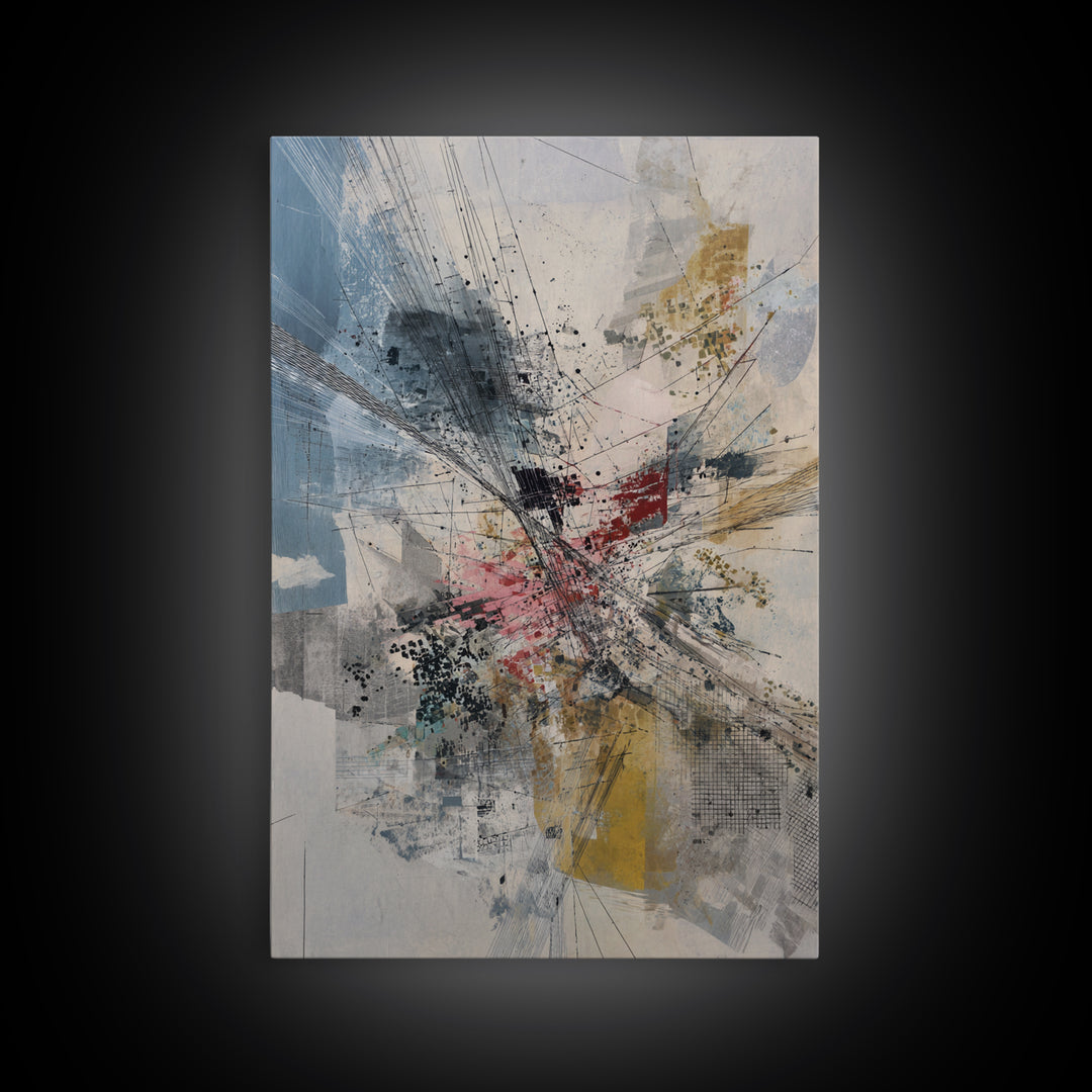 Dynamic Urban Network Abstraction Canvas Print, Abstract Wall Art, Modern Office Decor, Contemporary Blue Beige Home Decor