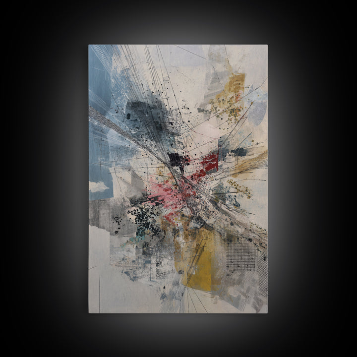 Dynamic Urban Network Abstraction Canvas Print, Abstract Wall Art, Modern Office Decor, Contemporary Blue Beige Home Decor