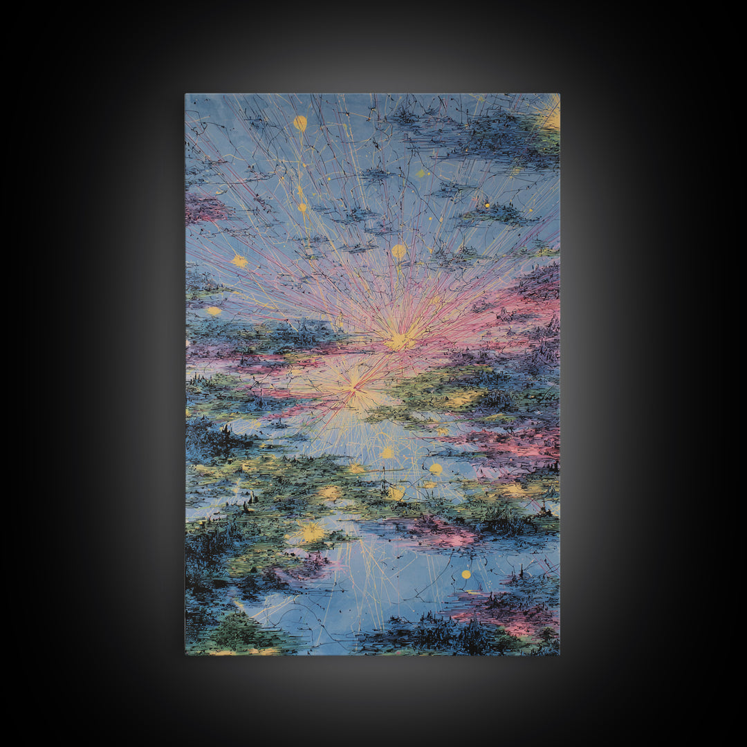 Pastel Sunrise Reflections Over Water Canvas Print, Abstract Wall Art, Dreamy Wall Art, Modern Blue Pink Home Decor Gift