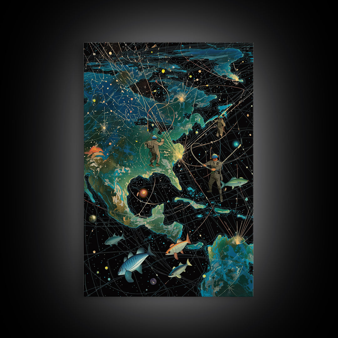 Cosmic North America Astronaut Map Canvas Print, Afrofuturism Wall Art, Modern Adventure Poster For Home Office Decor Gift
