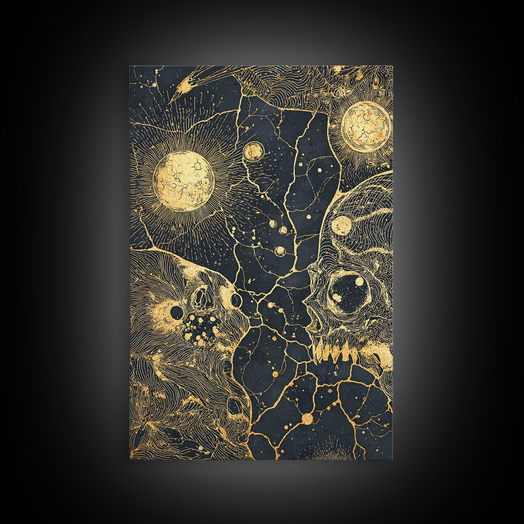 Gold Celestial Animal Constellation Wall Art, Black And Gold Canvas Print, Mystical Cosmic Decor For Living Room And Office