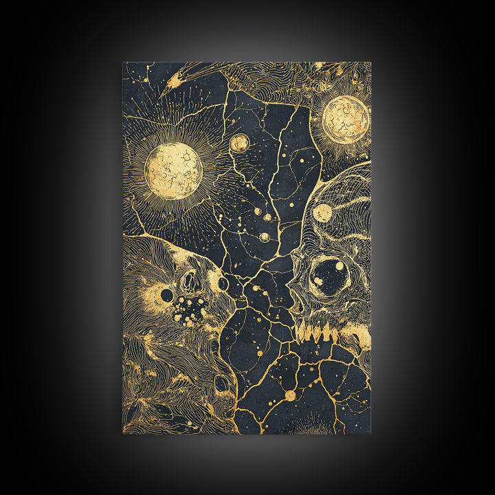 Gold Celestial Animal Constellation Wall Art, Black And Gold Canvas Print, Mystical Cosmic Decor For Living Room And Office