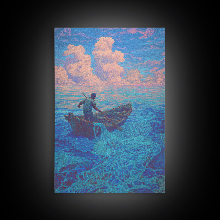 Lone Fisherman On Turquoise Sea Canvas Print, Dreamy Tropical Wall Art, Coastal Nature Decor For Bedroom And Office Gift