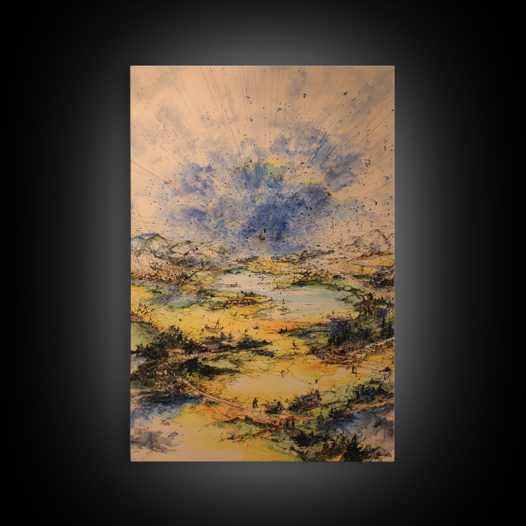 Golden Valley Storm Burst Canvas Print, Abstract Landscape Wall Art, Earth Tone Modern Home Decor For Living Room And Office Gift