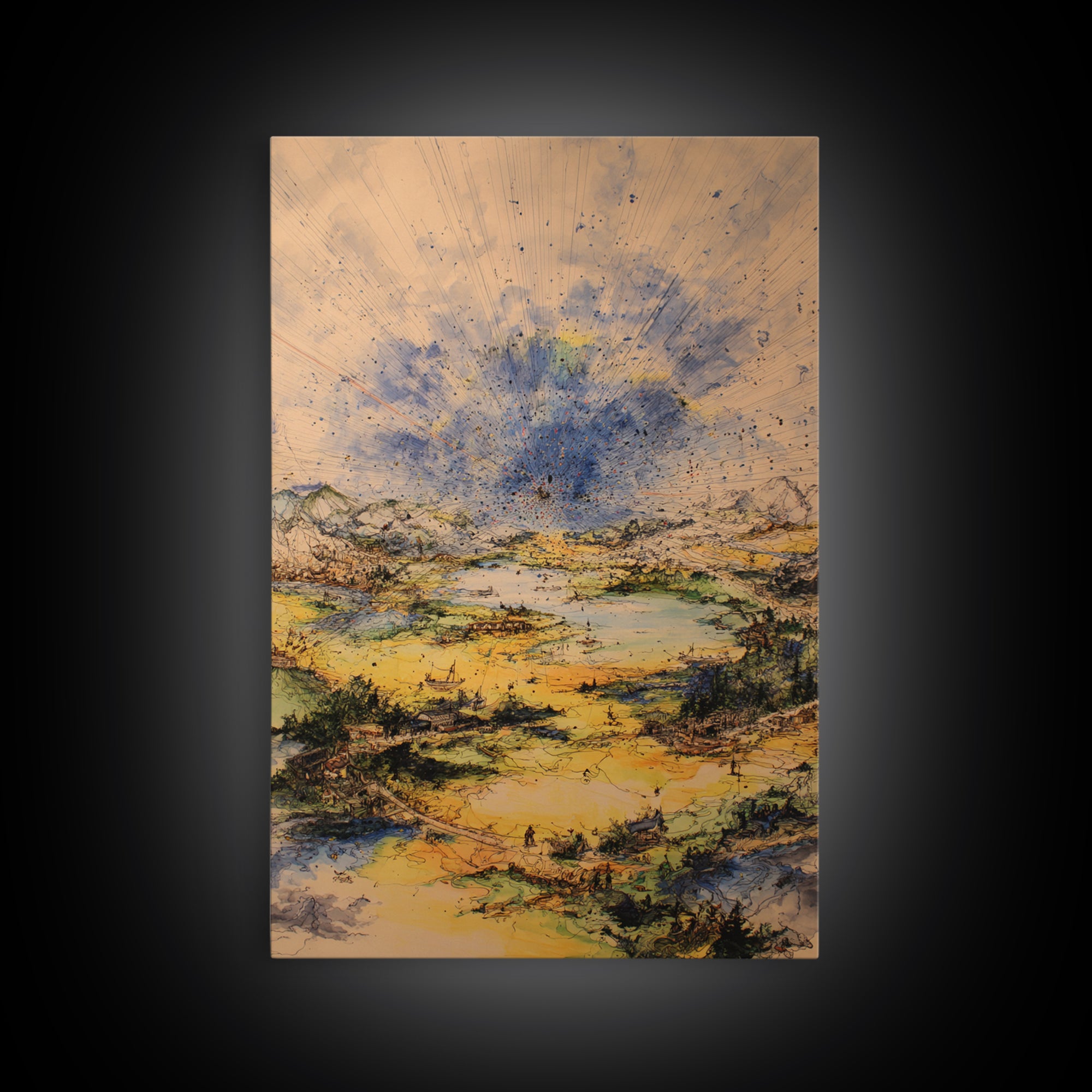 Golden Valley Storm Burst Canvas Print, Abstract Landscape Wall Art, Earth Tone Modern Home Decor For Living Room And Office Gift